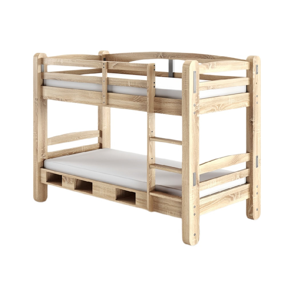 **Technische Titel in het Nederlands: "Houten stapelbed met ladders en opbergruimte"**
